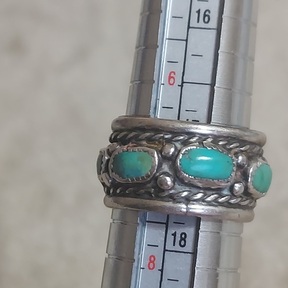 Vintage Sterling Silver Turquoise Boho Statement Band Ring - Picture 3 of 9